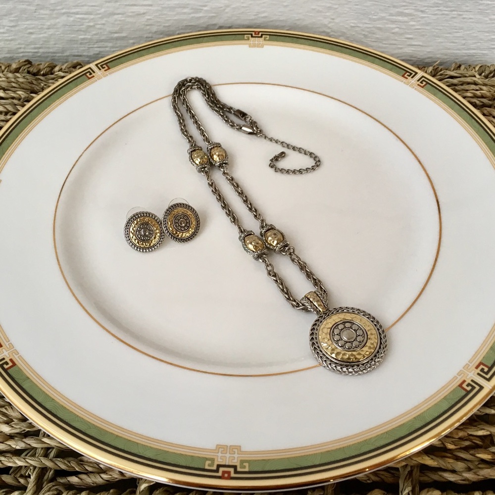 Gold and silver metal necklace/earring set